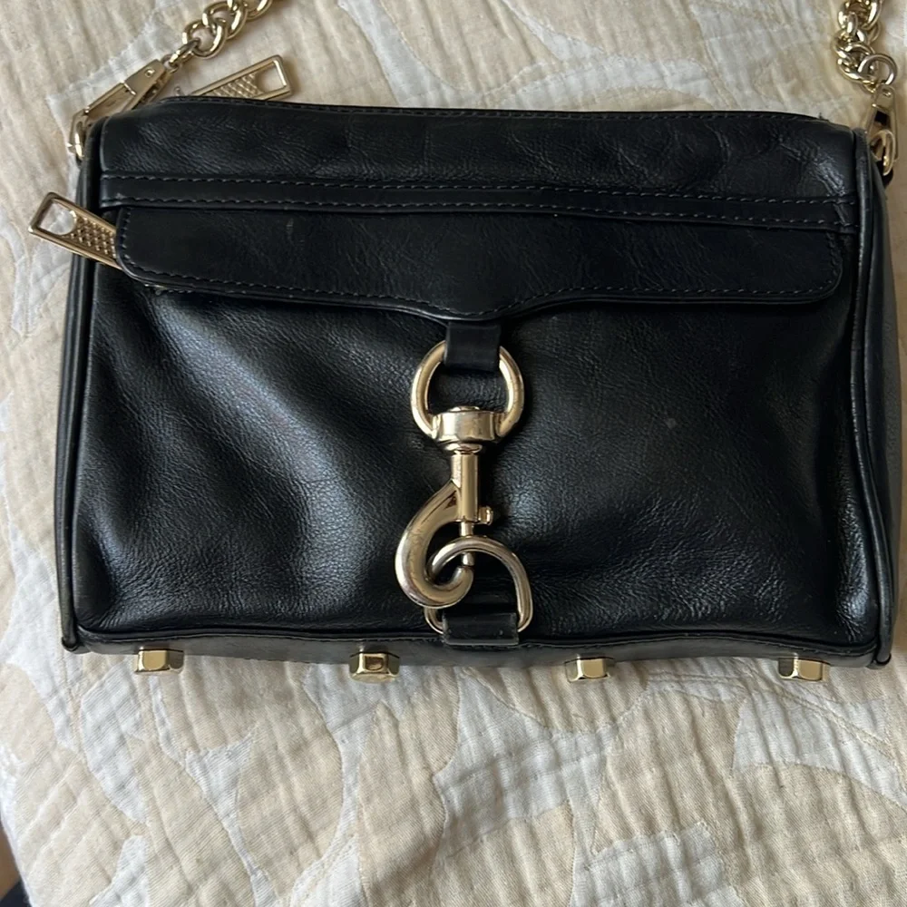 REBECCA MINKOFF BLACK LEATHER SILVER CHAIN LARGE MAC CROSSBODY BAG - Picture 6 of 14
